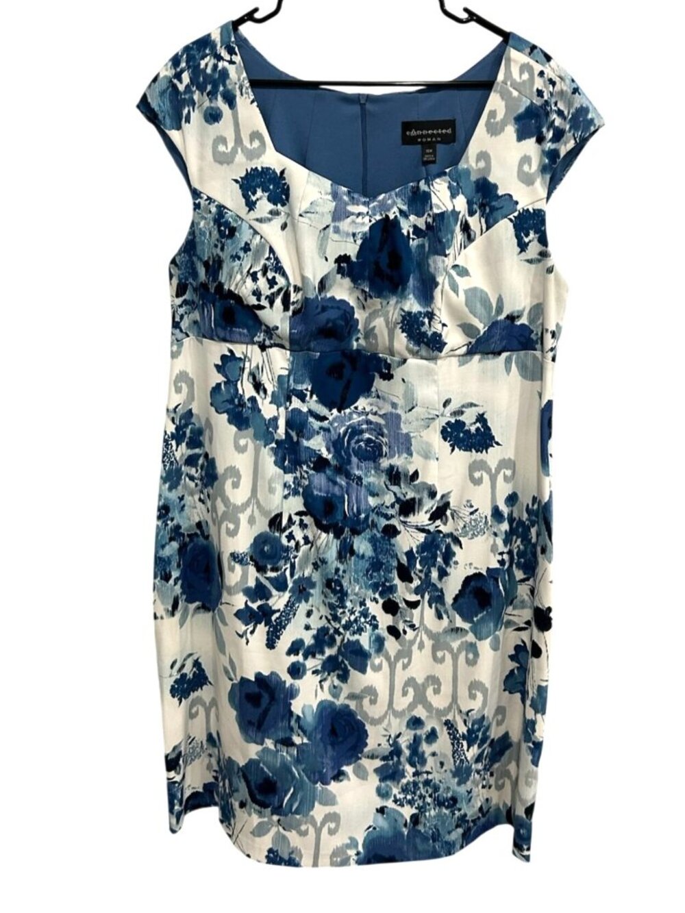 Connected Woman 18W Blue White Floral Cap Sleeve Dress Fully Lined Romanticcore